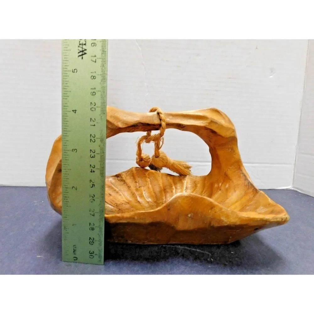 Burl Wood Hand Carved Bowl W/ Handle Vtg Brutialist MCM 8'x6'x5' DW29